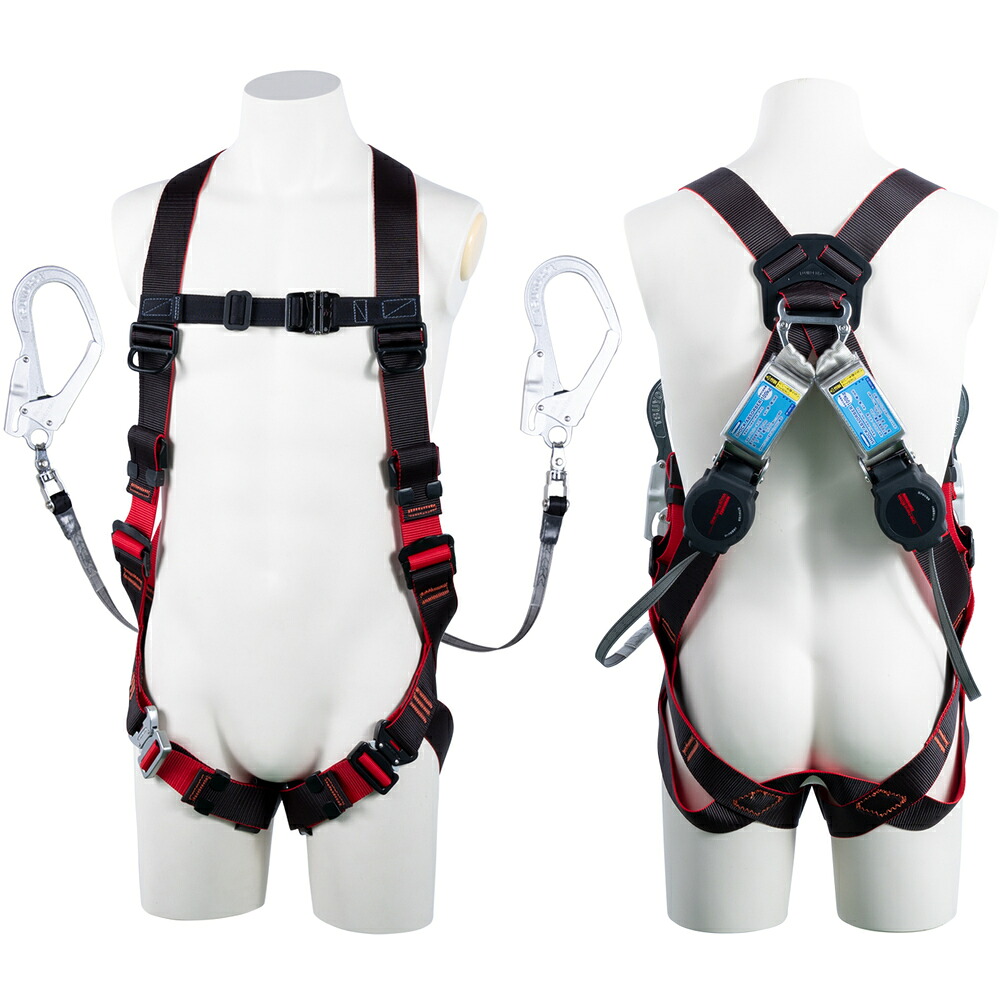 【製造会社直送T】 ＴＳＵＹＯＲＯＮ レヴォハーネス ツインランヤード付き添い人 鍵を掛ける規則体系付き添い人巻取式ワン・ハンドリトラ 黒・赤 Ｍ大いさ TH-508-2OH93SV-OT-BKR-M-2R23-BX