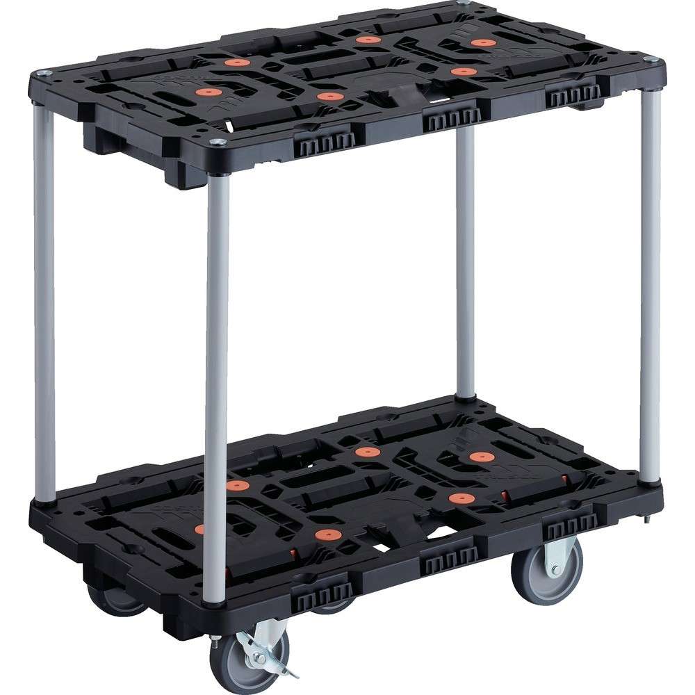 【製造会社直送T】 ＴＲＵＳＣＯ 繋ぎ合わせる式脂製２段手押し車 ビートル ７００Ｘ４５０ 自在３輪 内２輪ストッパー付 手持ち部分なし BT720J3S2-E100