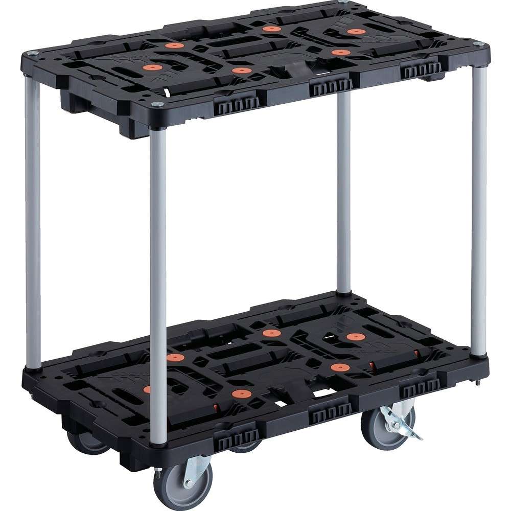 【製造会社直送T】 ＴＲＵＳＣＯ 繋ぎ合わせる式脂製２段手押し車 ビートル ７００Ｘ４５０ 自在５輪 内２輪ストッパー付 手持ち部分なし BT720J5S2-E100