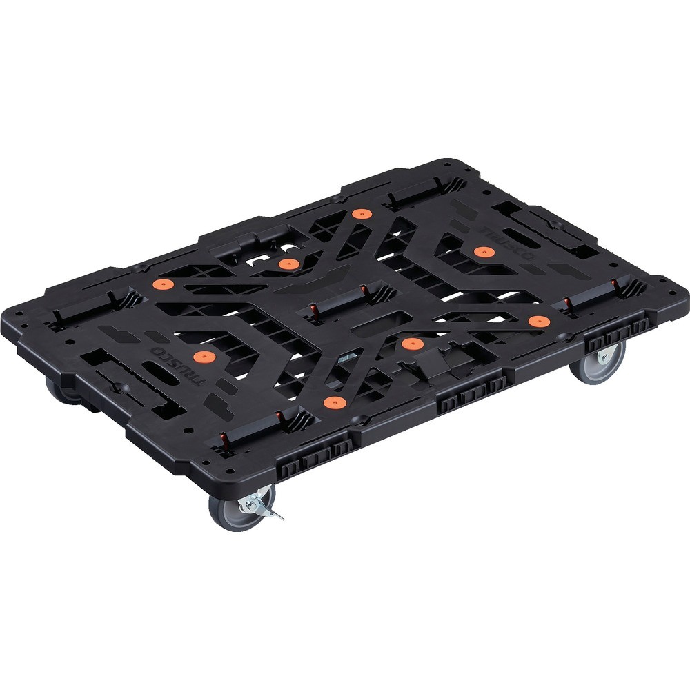 【製造業者直送T】 ＴＲＵＳＣＯ 繋ぎ合わせる式脂製平台車 ビートル ９００Ｘ６００ 自在３輪 内２輪ストッパー付 BT900J3S2-E100