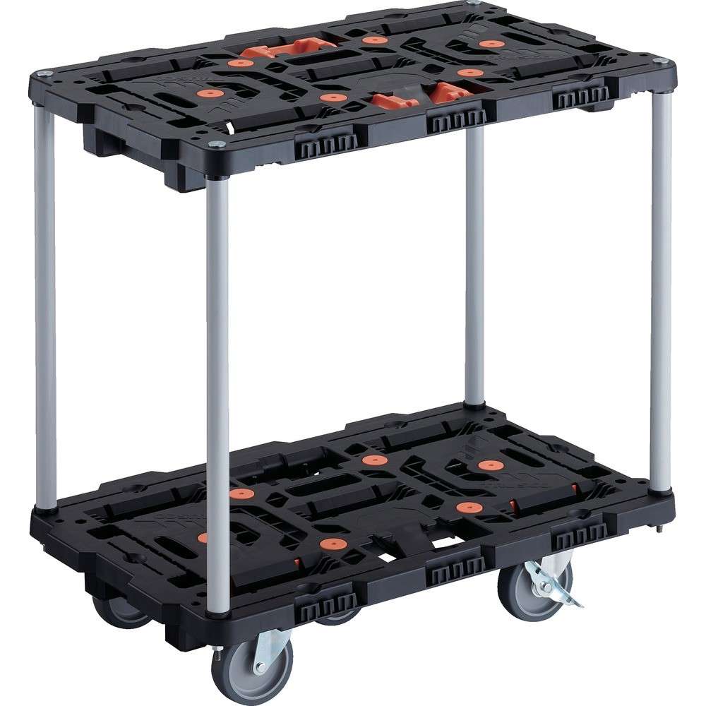 【製造会社直送T】 ＴＲＵＳＣＯ 繋ぎ合わせる式脂製２段手押し車 ビートル ７００Ｘ４５０ 自在５輪 内２輪ストッパー付 とめたろう付 手持ち部分なし BT720J5S2-E100T