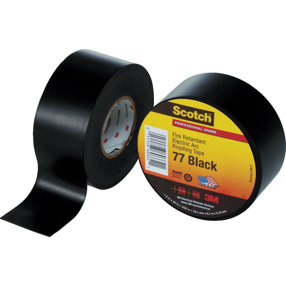 ３Ｍ　ビニールテープ　スコッチ　耐炎・耐アークテープ７７　３８ｍｍ&times;６ｍ　黒　77 1-1/2｜ものづくり本舗 店