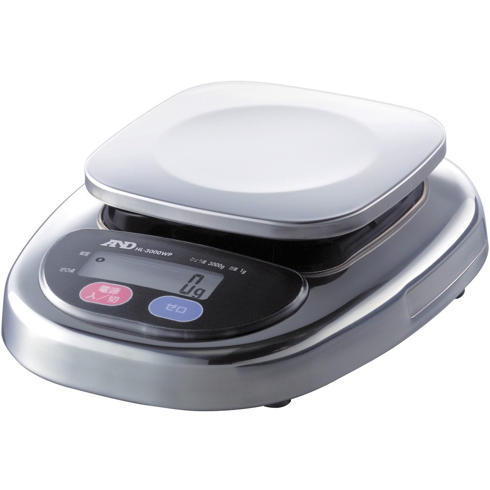 Ａ＆Ｄ　防塵・防水デジタルはかりウォーターボーイ皿寸法１２８&times;１２８ｍｍ　HL-3000WP｜ものづくり本舗 店