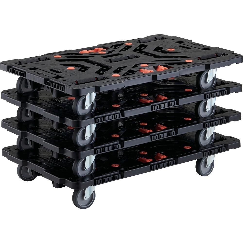 ＴＲＵＳＣＯ　連結式樹脂製平台車　ビートル　９００Ｘ６００　自在５輪　とめたろう付　４台セット　BT900J5-E100T-M4｜ものづくり本舗 店