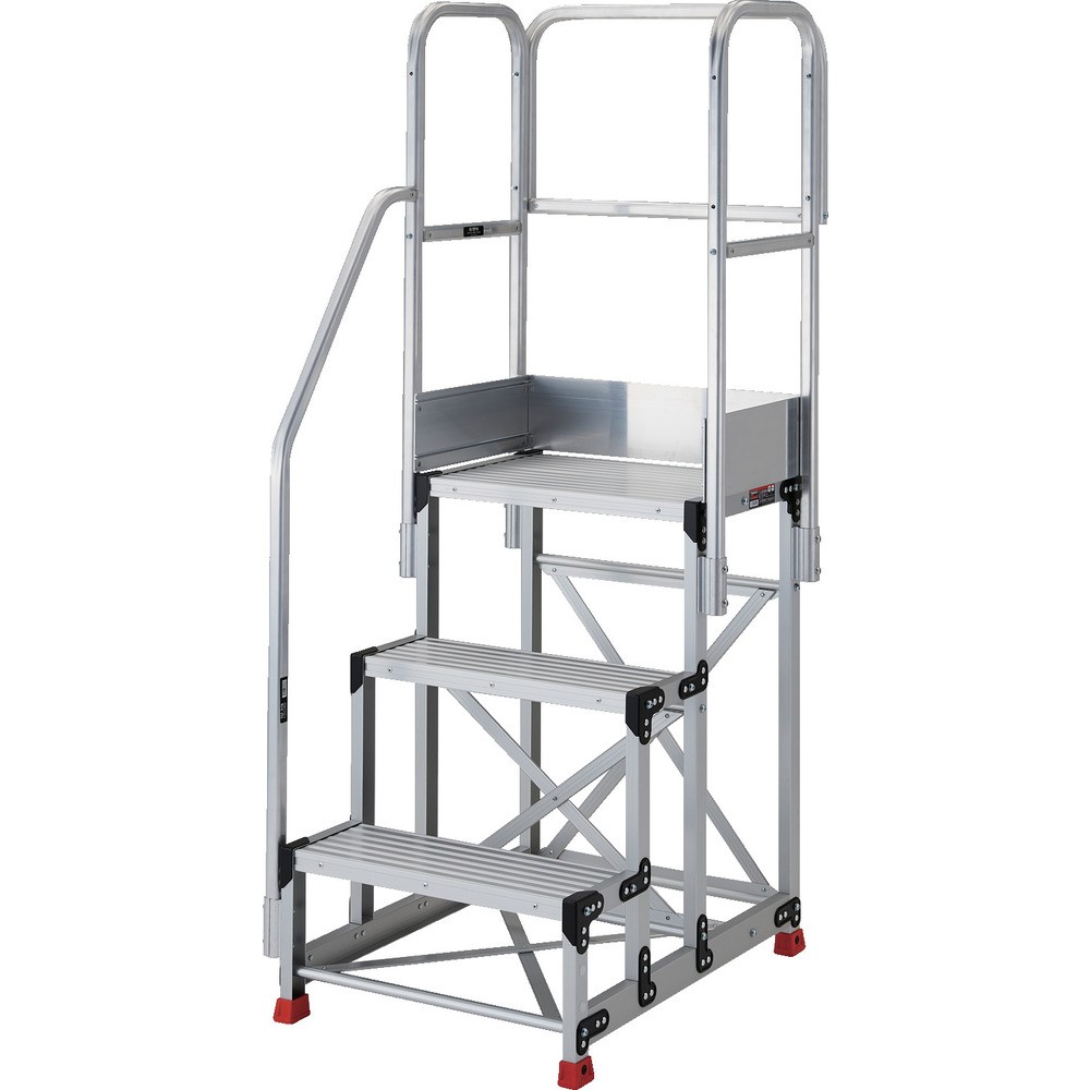 TRUSCO アルミ製作業用踏台 3段 高さ0.9m 天板寸法600×400 ステップ奥行250mm 階段片手すり天場三方付き TSF-36259-TKS300|ものづくり本舗 店