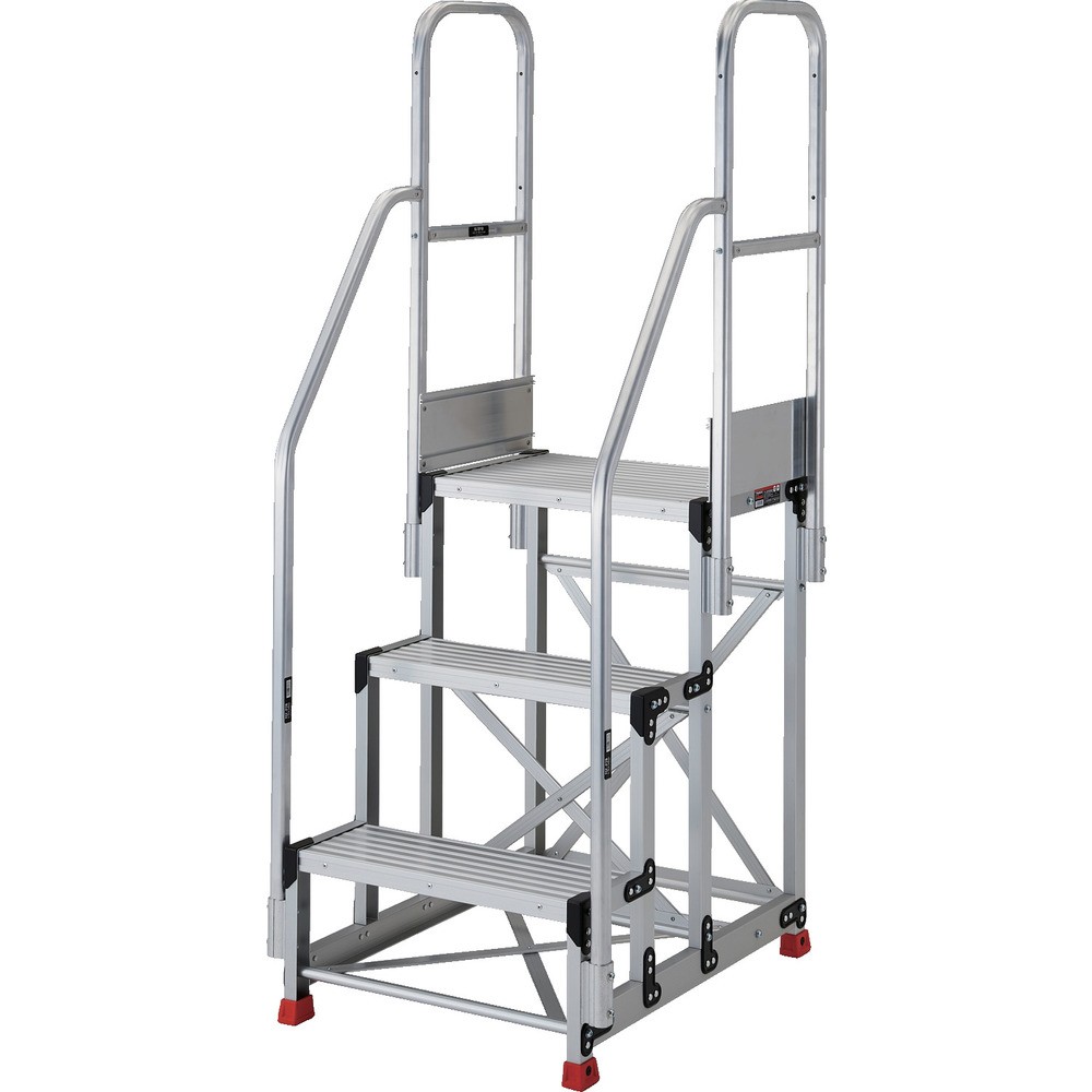 TRUSCO アルミ製作業用踏台 3段 高さ0.9m 天板寸法600×400 ステップ奥行250mm 階段両手すり付き TSF-36259-TR300|ものづくり本舗 店