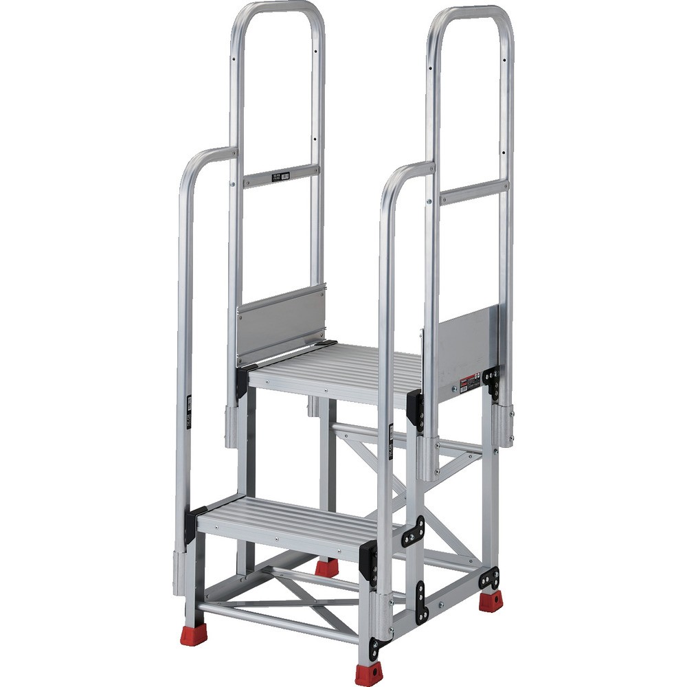 ＴＲＵＳＣＯ　アルミ製作業用踏台　２段　高さ０．５ｍ　天板寸法６００&times;４００　段高２５０ｍｍ　階段両手すり付き　TSF-265-TR250｜ものづくり本舗 店