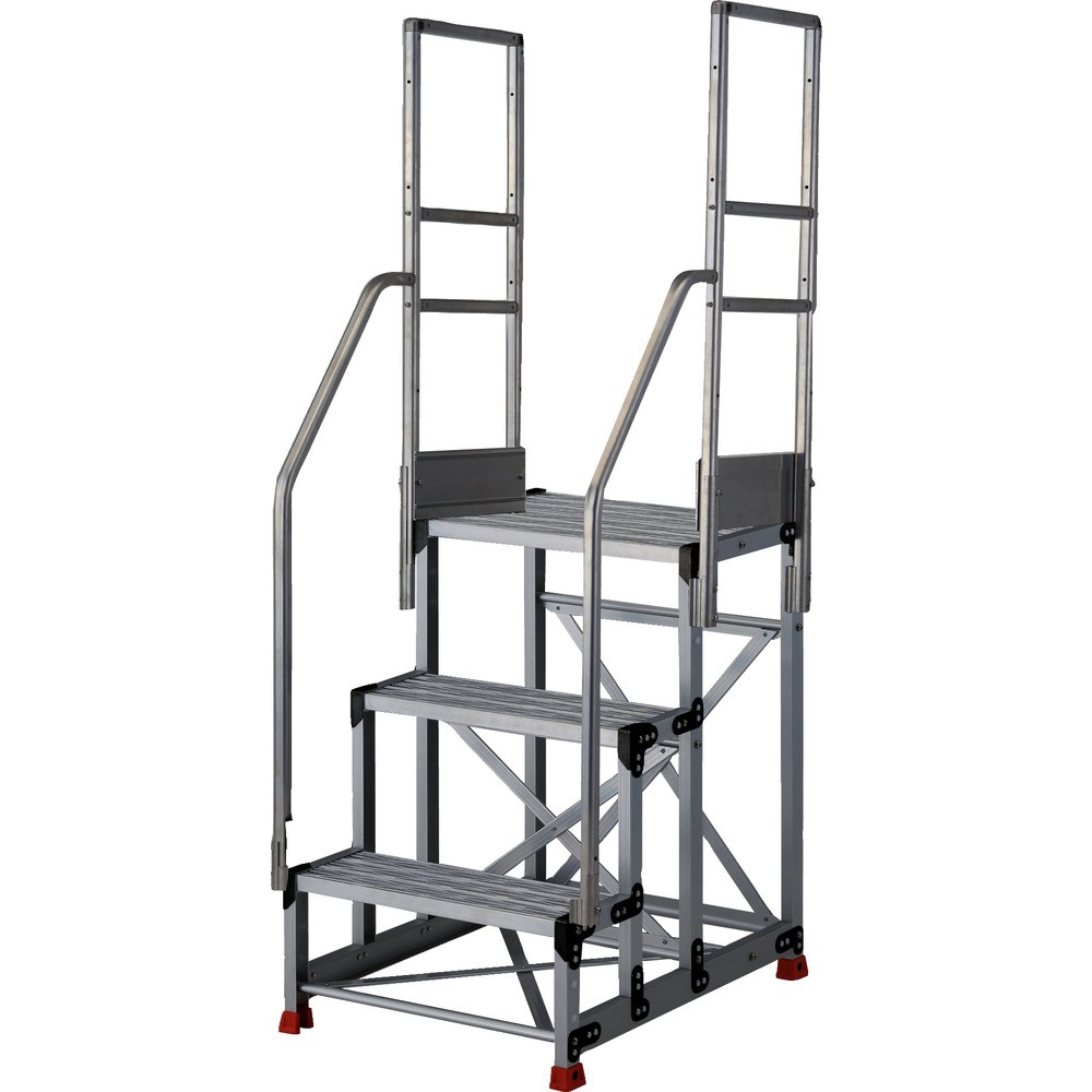 TRUSCO アルミ製作業用踏台 グレーチングタイプ 3段 高さ0.9m 天板寸法600×400 段高300mm 階段両手すり付き TSFGR-369-TR300|ものづくり本舗 店