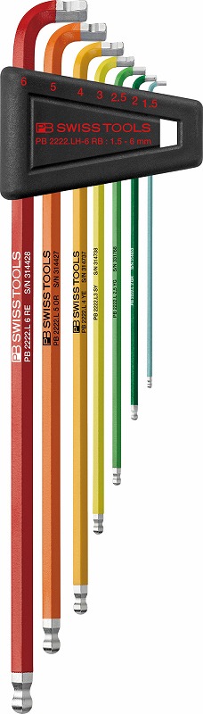 PBスイスツールズ<br>マルチアングルボール付ロング六角レンチセット<br>【レインボー】【ミリサイズ】【7本セット】2222LH-6RB(PB SWISS TOOLS)