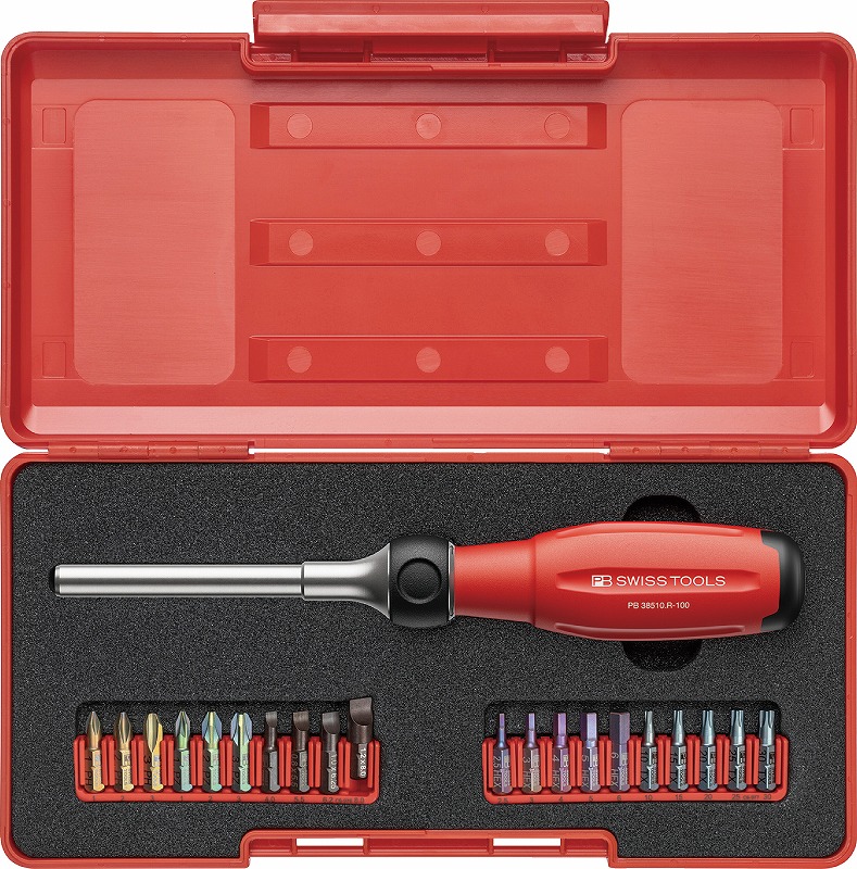 PBスイスツールズ\u003cBR\u003eEVOツイスターラチェットドライバーセット38510.R-100SET