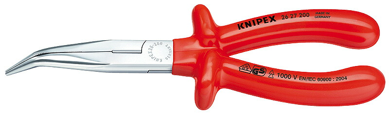 クニペックス(KNIPEX)絶縁ロングラジオペンチ200mm40°ベントディップコーティング2627-200|プロツール 店