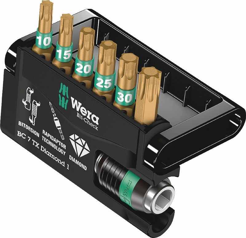 Wera 1/4ビットチェックダイヤモンドトルクスビットセット7点セット IMPAKTOR ダイヤモンド/コーティング Bit-Check7 TX Diamond1 057415