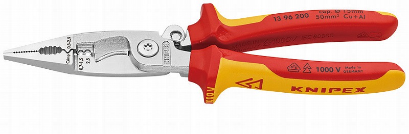クニペックス(KNIPEX) 絶縁エレクトロプライヤー スプリング付 クロームメッキ仕様 1396-200
