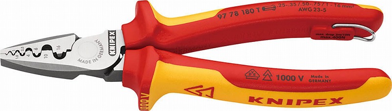 クニペックス(KNIPEX)エンドスリーブ用絶縁圧着ペンチ落下防止9778-180TBK|プロツール 店