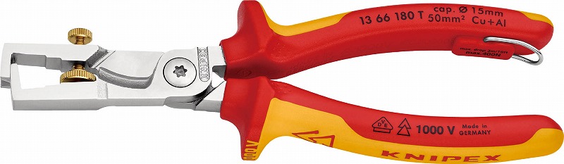 クニペックス(KNIPEX) 絶縁カッティングストリッパー 落下防止 1366-180TBK