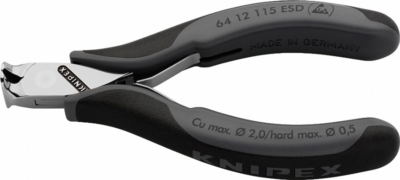 クニペックス(KNIPEX)ESDエレクトロニクスエンドカッティングニッパー115mmコンフォートハンドル6412-115ESD 6412115ESD｜プロツール　店