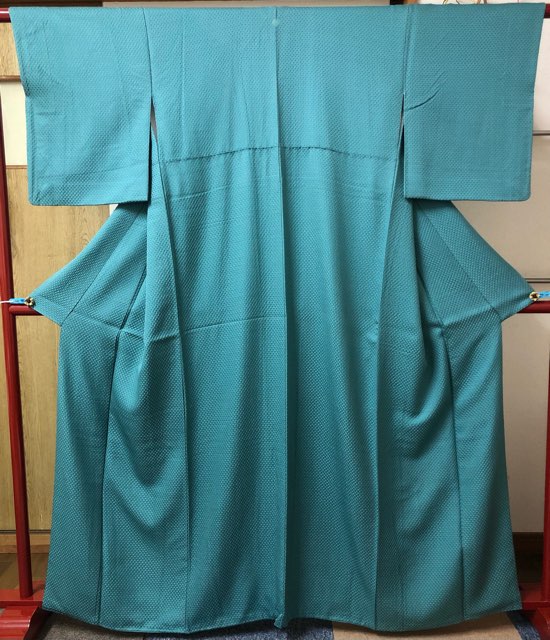 【中古品】青地袋織絞り風色無地|きものの美 ゆたかや