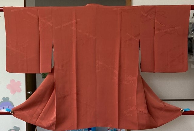 【中古品】オレンジ色地模様柄道行コート