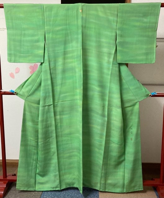 【中古品】グリーン紋付色無地