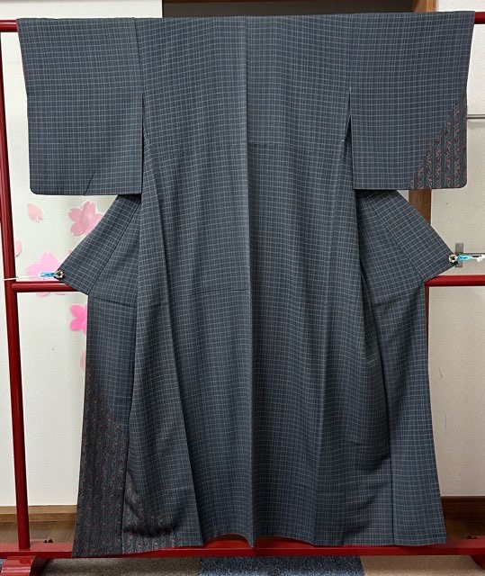 【中古品】小紋透かし彫り柄後ばらい下げ 着物-和服-レディースファッション