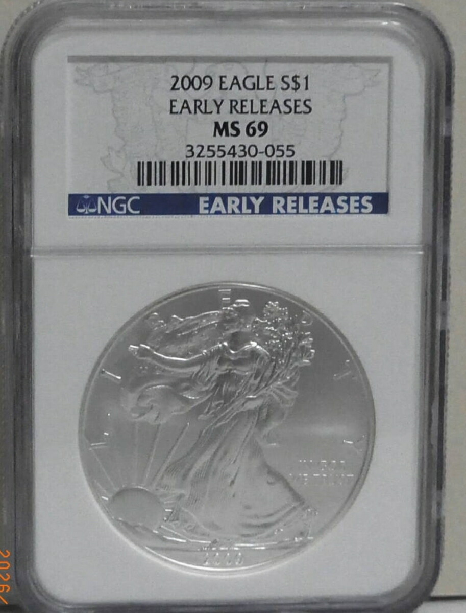 2009年 純銀コイン1オンス アメリカ イーグル銀貨 銀 銀貨 シルバーコイン 1オンス 純銀 品位99.9％ 31.1ｇ シルバー NGC MS69 コインカプセル入り 本物保証｜ProductR