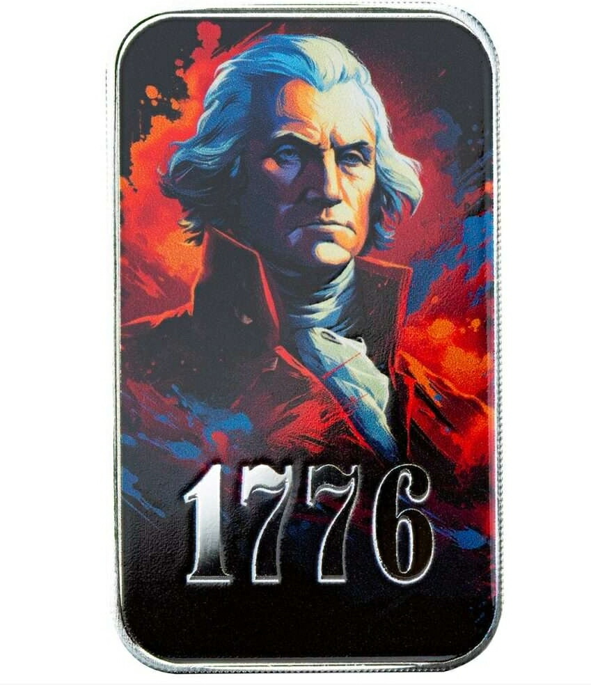 【新品】 純銀 バー　「1776年 ジョージ・ワシントン」 1オンス 純銀コイン 銀貨 カラー 品位99.9％ 31.1ｇ アンティークコイン 記念コイン アメリカ スコッツデール シルバー バーカプセル入り 保証書付