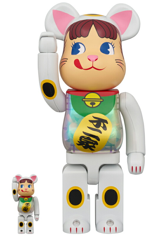 BE@RBRICK 招き猫 ペコちゃん 白メッキ 蓄光ミルキー入り 100％ & 400％