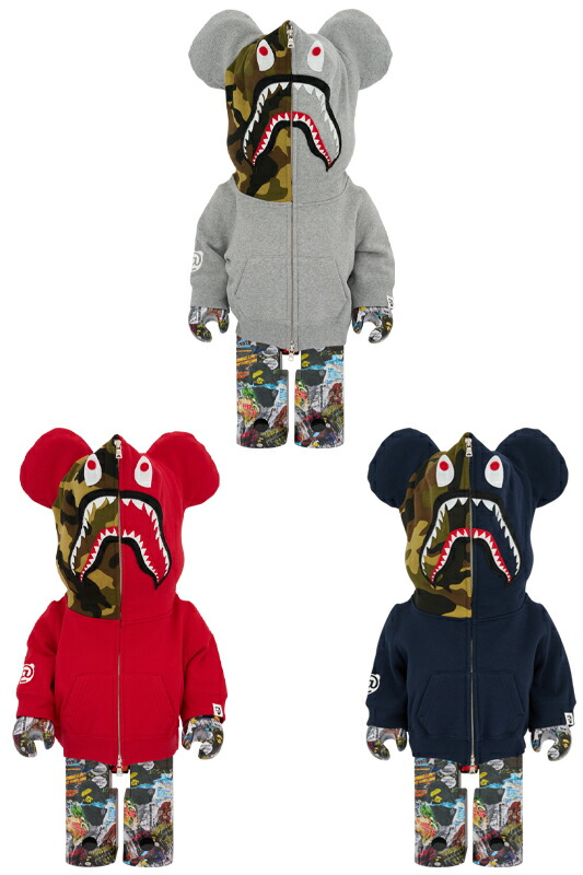 BE@RBRICK BAPE(R) LEGACY CAMO SHARK GRAY／RED／NAVY 1000％