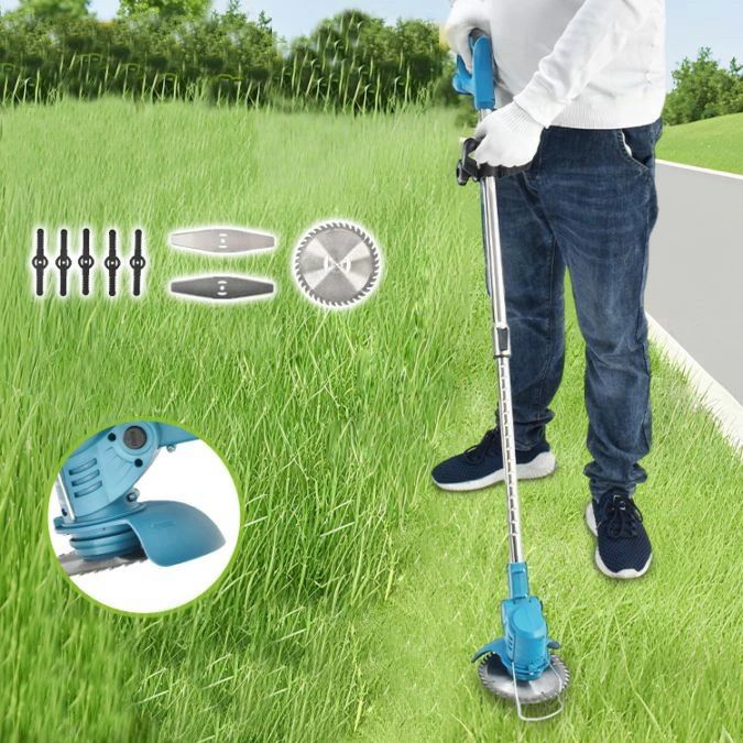電動草刈機 草刈り機 コードレス 雑草取り 伸縮式 長さ90~117cm ダブルロック 3種類替え刃付き 角度無段階調整 軽量設計 安心安全 庭 空き地 公園 あぜ道 休耕田｜プロジェクトアップデート