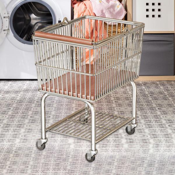 ワイヤーランドリーカート ローリングランドリーバスケット 移動簡単 省スペースオーガナイザー 衣類バスケット 多目的 ホテル寝室用|プロジェクトアップデート