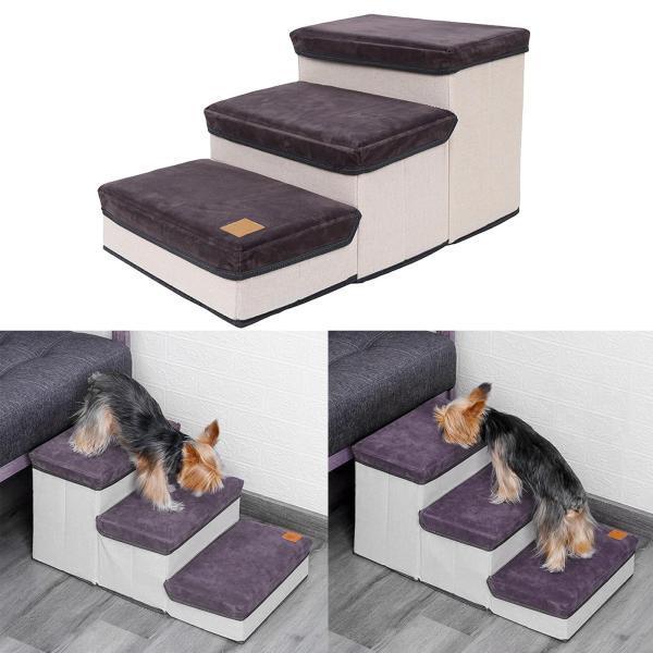 洗えるカバー付きの犬用階段 犬用スロープはしご 登るためのポータブル
