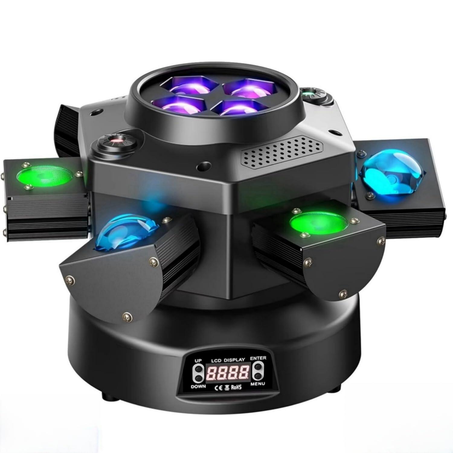 ディスコライト ステージライトムービングヘッド DJ ライト、150W 4-in-1 RGBW LED ステージライト、6 アームビーム付き、DMX 512 制御無限回転 DJ ライト、結婚式 DJ パーティーやライブハウス用KTV 家族パーティー 誕生日 ショップ (ブラック) 21,185円