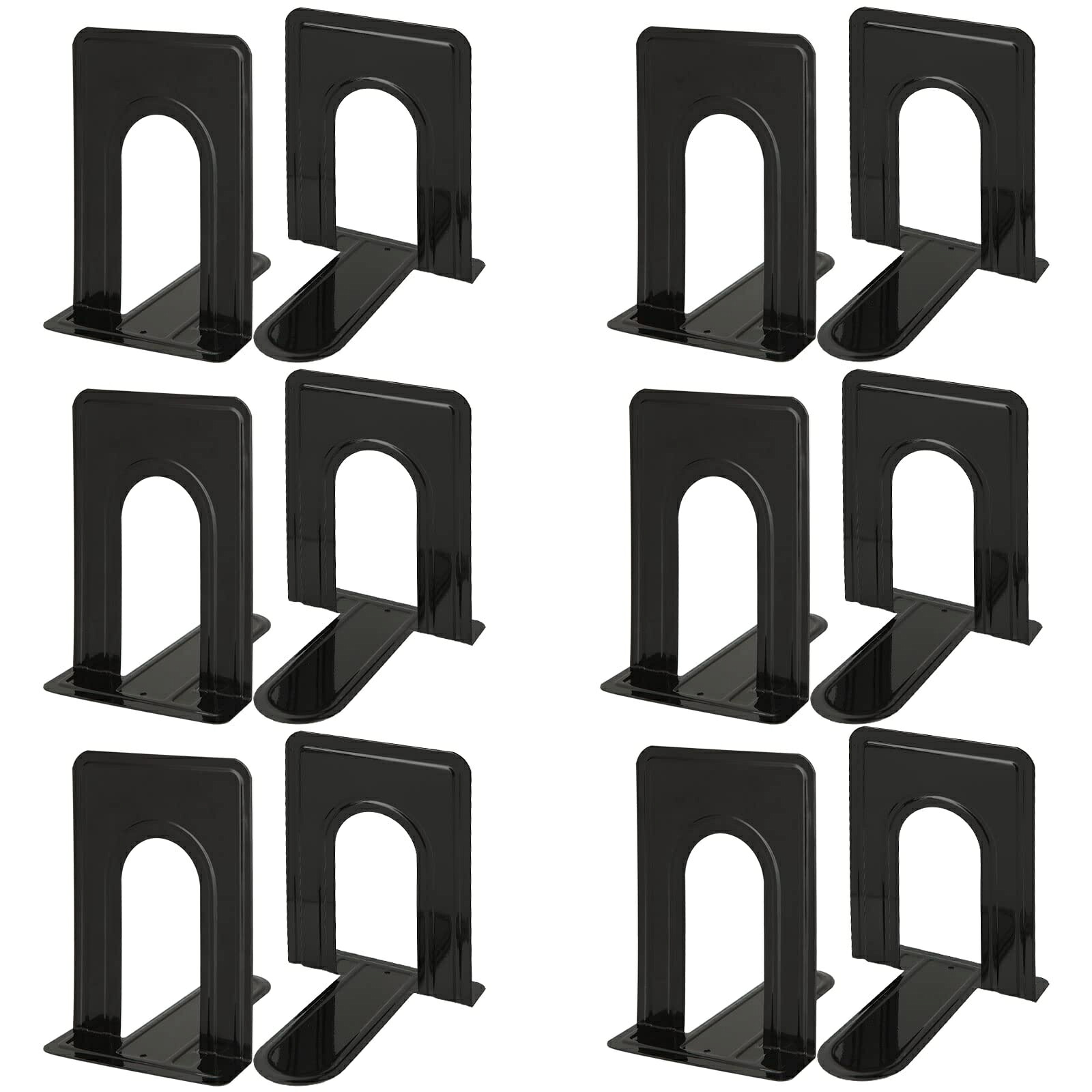 ブックスタンド 本立て ブックエンド 本仕切りスタンド 金属製 ファイル/雑誌/新聞/CD/辞書/書類入り 事務用品 多機能 耐久 使用便利（黒 おしゃれ文房具 6組12枚)