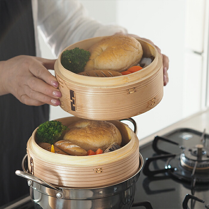 スーパーSALE P10倍】かごや 杉 中華せいろ 18cm 2段 ステンレス鍋付