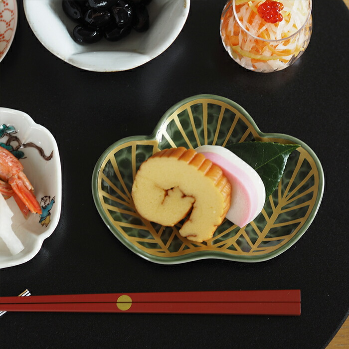 幸楽窯 錦 茶緑金 松葉形 銘々皿 / 有田焼 和食器 新年 お正月 おせち