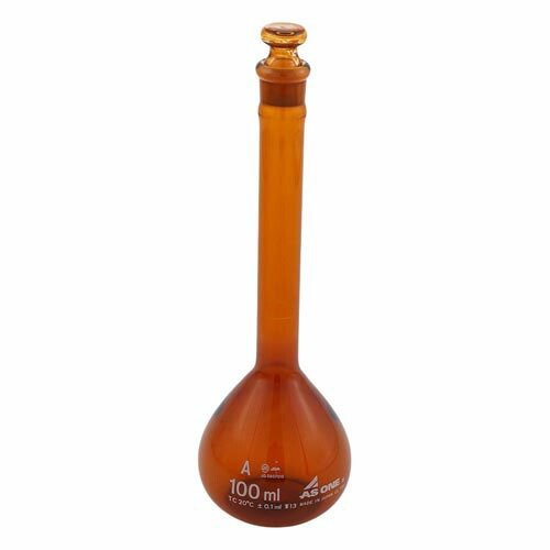 メスフラスコ 茶 100mL 校正証明書付