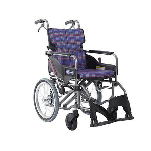 車いす (アルミ製・背折れ式) 紫チェック 535*960*915mm KMD-A16-40-M A11|Pro Lab. & Healthcare Shop