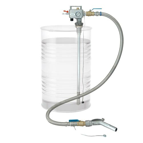 200L差しかためるドラム缶用エアプレッシャーポンプ(本体軽銀製・溶解剤用)ボールバルブノズル付 APD-20AS