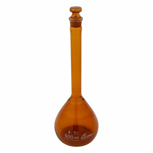 メスフラスコ 茶 500mL 校正証明書付