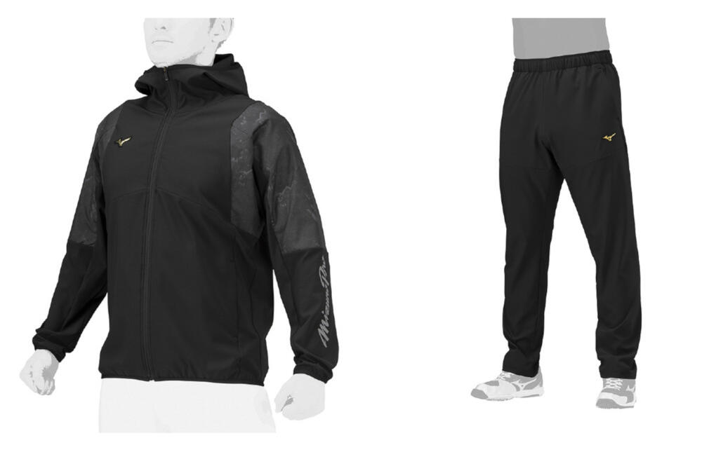 ミズノプロ　ストレッチフーディ、パンツSet ネイビー　Mサイズ ミズノプロ ストレッチフーディ、パンツSet ネイビー Mサイズ