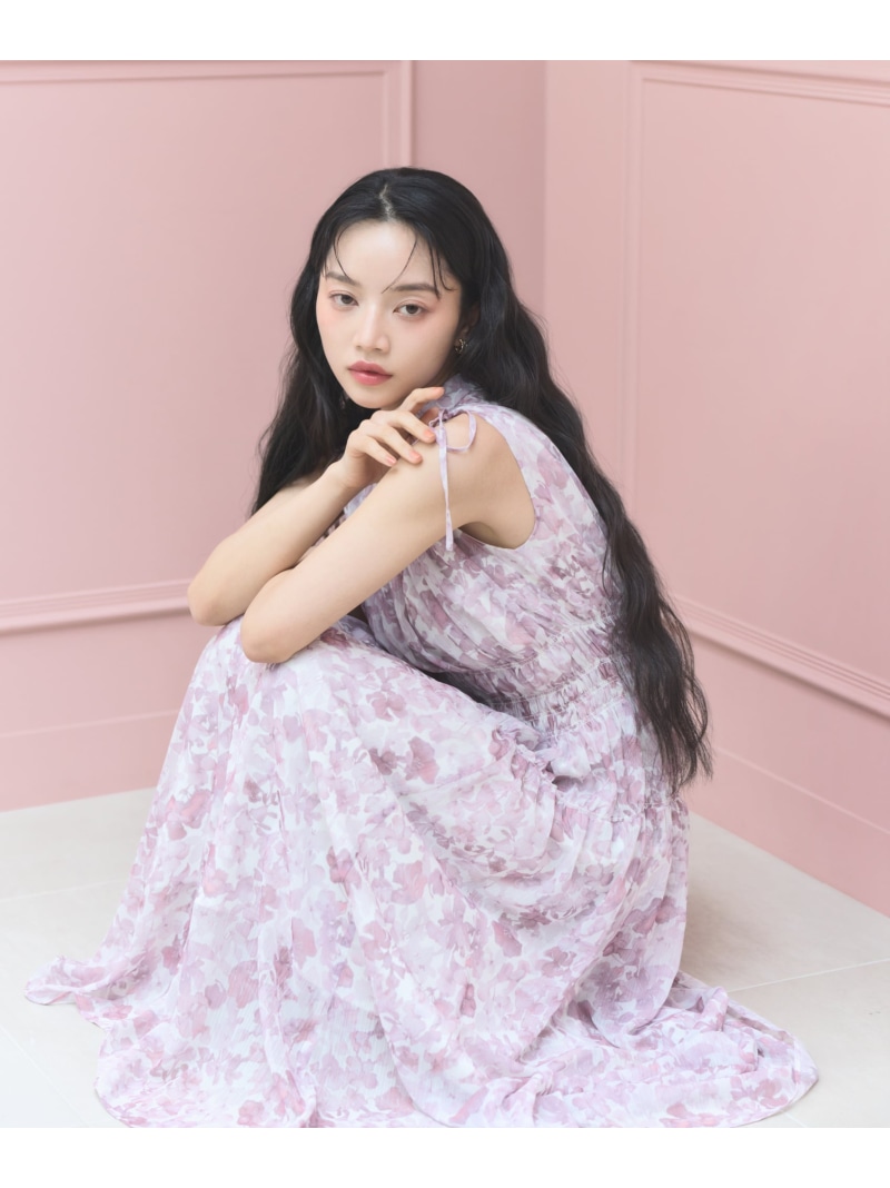 2wayスリーブ花柄シャーリングワンピース 26SS PROPORTION BODY DRESSING プロポーションボディドレッシング ワンピース・ドレス ワンピース ブラック ブルー ピンク【送料無料】[ Fashion]