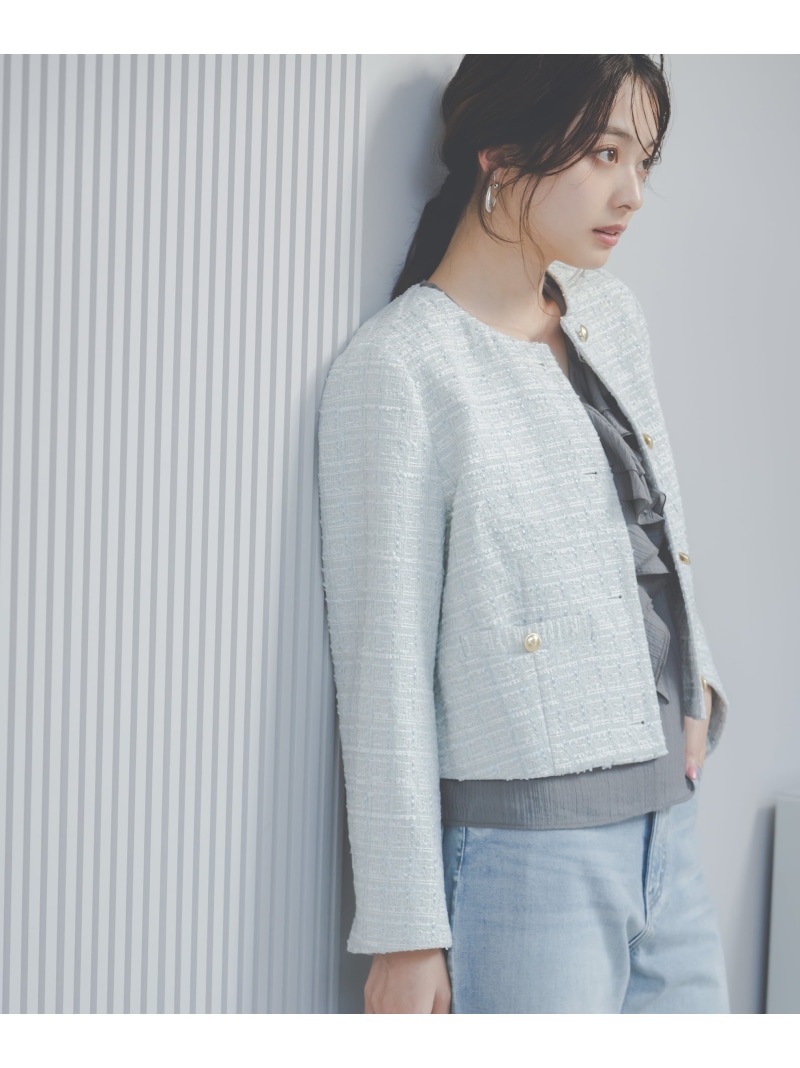 【SALE／10%OFF】ノーカラーツイードジャケット 26SS PROPORTION BODY DRESSING プロポーションボディドレッシング ジャケット・アウター 上衣・前掛け ベージュ 青み【RBA_E】【貨物輸送無料】[ Fashion]