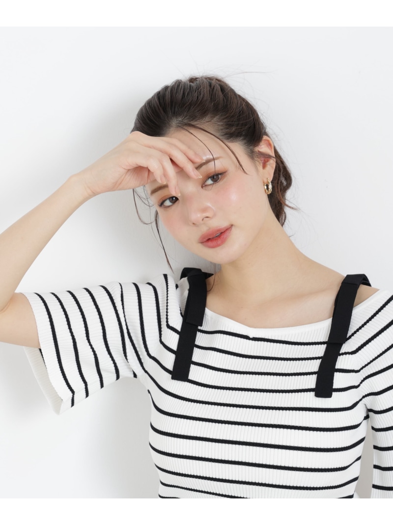 ＜ウォッシャブル/UV＞肩リボンオフショルニット 26SS PROPORTION BODY DRESSING プロポーションボディドレッシング トップス ニット ブルー ブラック【送料無料】[ Fashion]