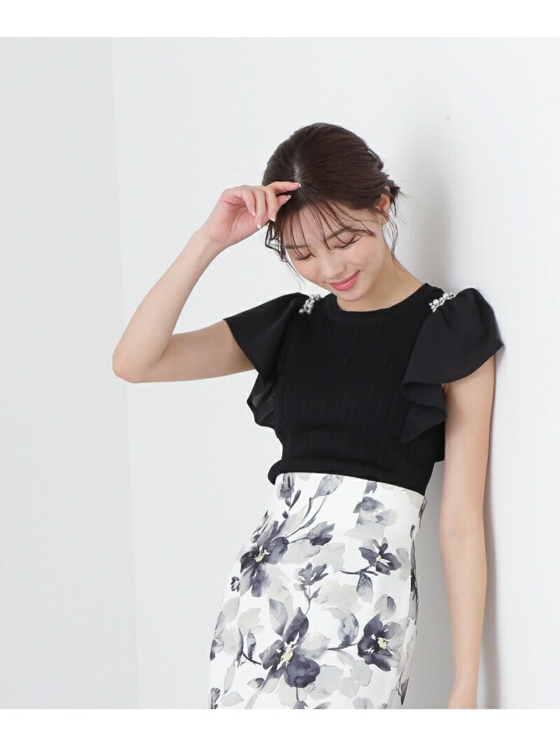 ショルダービジューフリルニット WEB限定:ブラック*ホワイト PROPORTION BODY DRESSING  プロポーションボディドレッシング トップス ニット ブラック ホワイト【送料無料】[Rakuten Fashion] PROPORTION  BODY DRESSING