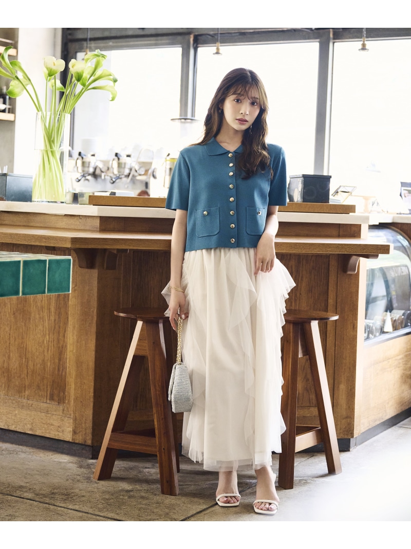 ラッフルチュールスカート PROPORTION BODY DRESSING プロポーションボディドレッシング スコート 余分の物のスコート 薄墨色 白いこと【先んずる取っておく】*【貨物輸送無料】[ Fashion]