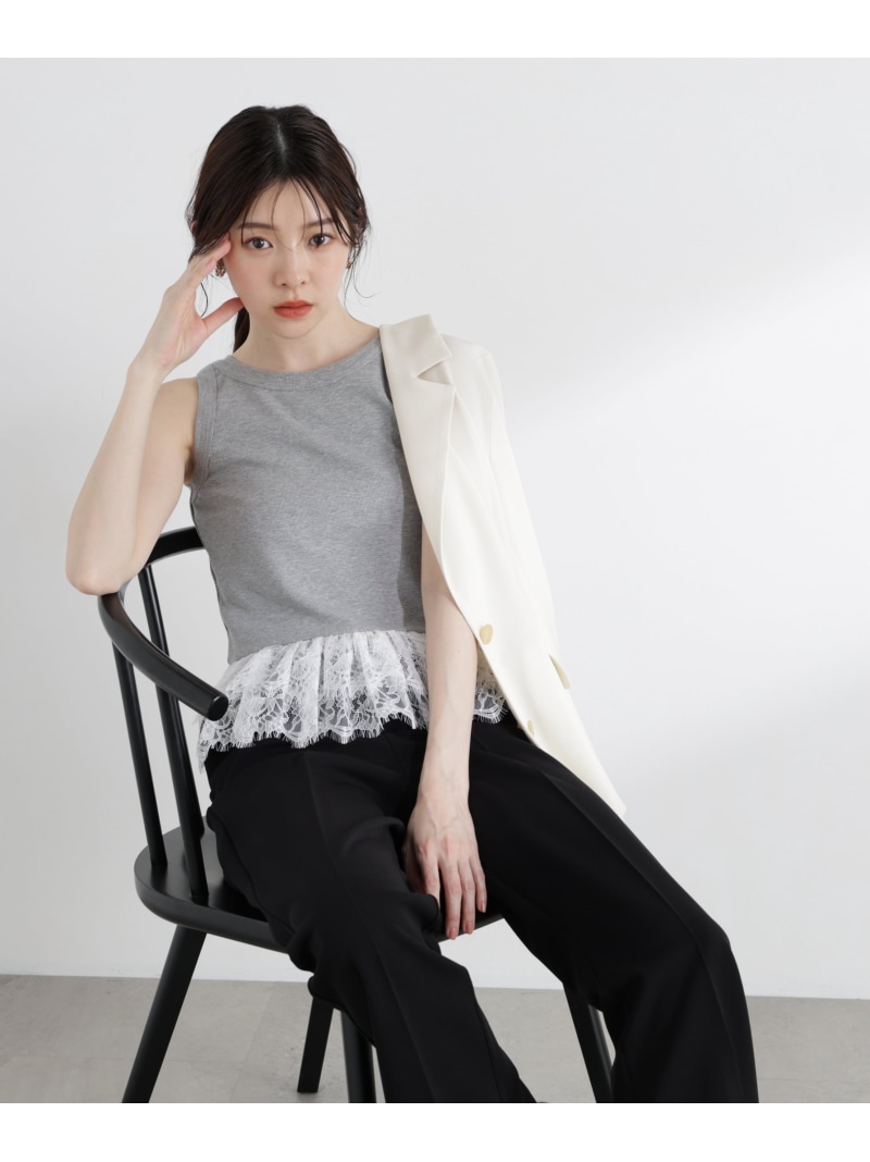 ＜a/mie＞レースペプラムタンク PROPORTION BODY DRESSING プロポーションボディドレッシング トップス カットソー・Tシャツ ネイビー ホワイト グレー【先行予約】*【送料無料】[ Fashion]