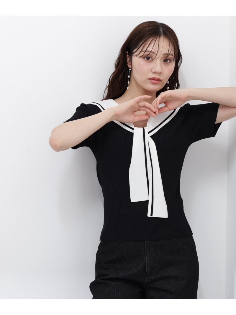 セーラーカラーニットトップス PROPORTION BODY DRESSING プロポーションボディドレッシング トップス ニット ブラック イエロー ホワイト【先行予約】*【送料無料】[ Fashion]
