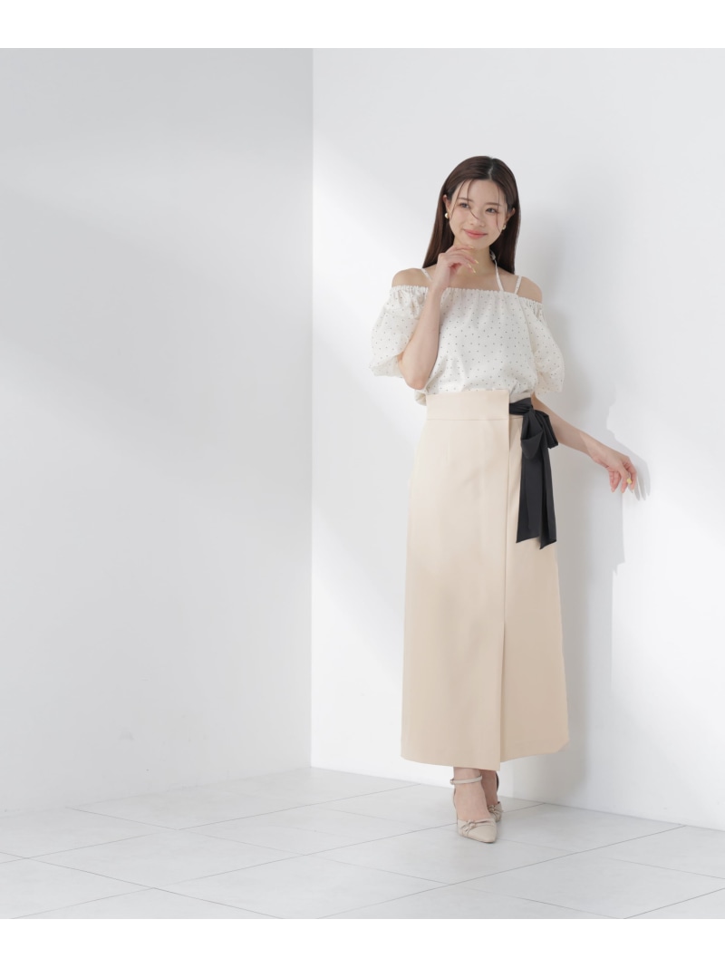 サイドリボンナロースカート PROPORTION BODY DRESSING プロポーションボディドレッシング スコート 余分の物のスコート 黒いこと【此れから取って置く】*【貨物輸送無料】[ Fashion]