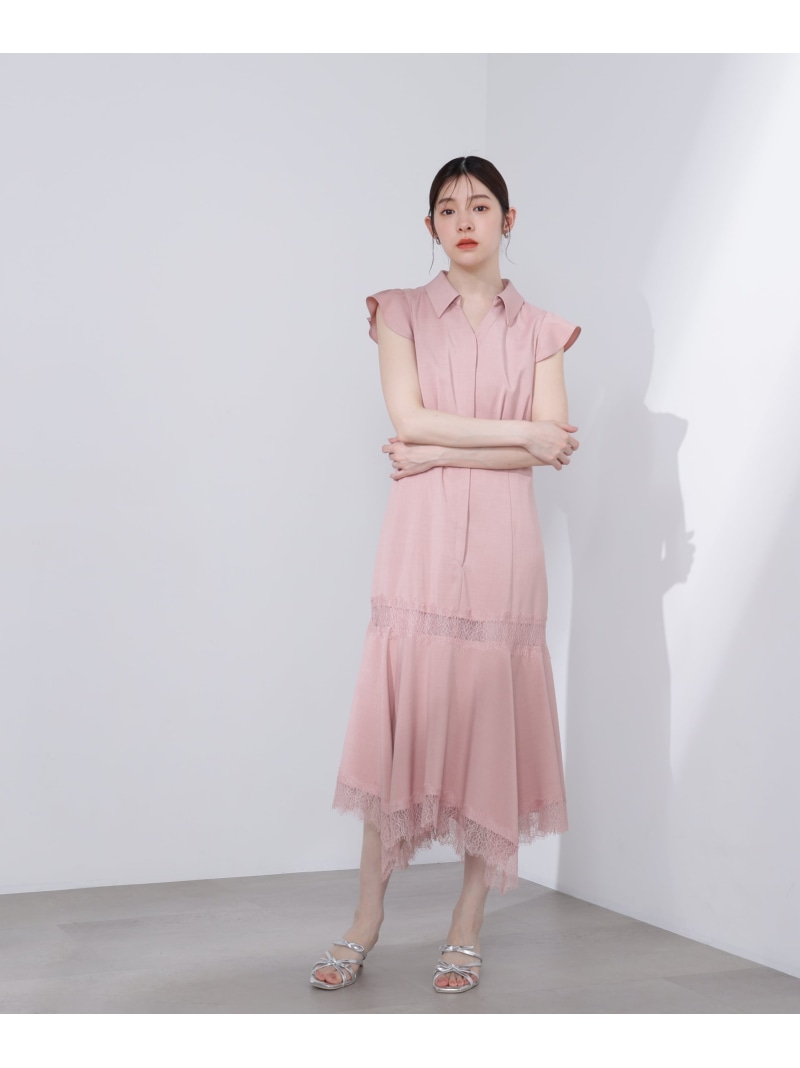 ＜L＞レーストリムシャツワンピース PROPORTION BODY DRESSING プロポーションボディドレッシング ワンピース・ドレス ワンピース ピンク ブラック【先行予約】*【送料無料】[ Fashion]