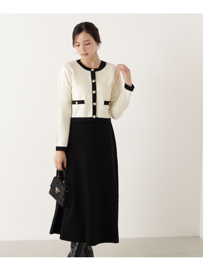 バイカラーカーデセットアップ PROPORTION BODY DRESSING プロポーションボディドレッシング ワンピース・ドレス ワンピース グレー ブラック【送料無料】[ Fashion]